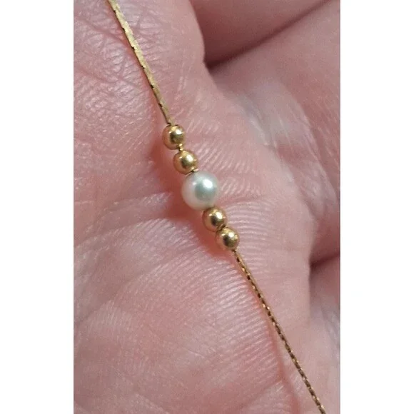 Vintage 14K Solid Gold Pearl Necklace Italy - Picture 3 of 6